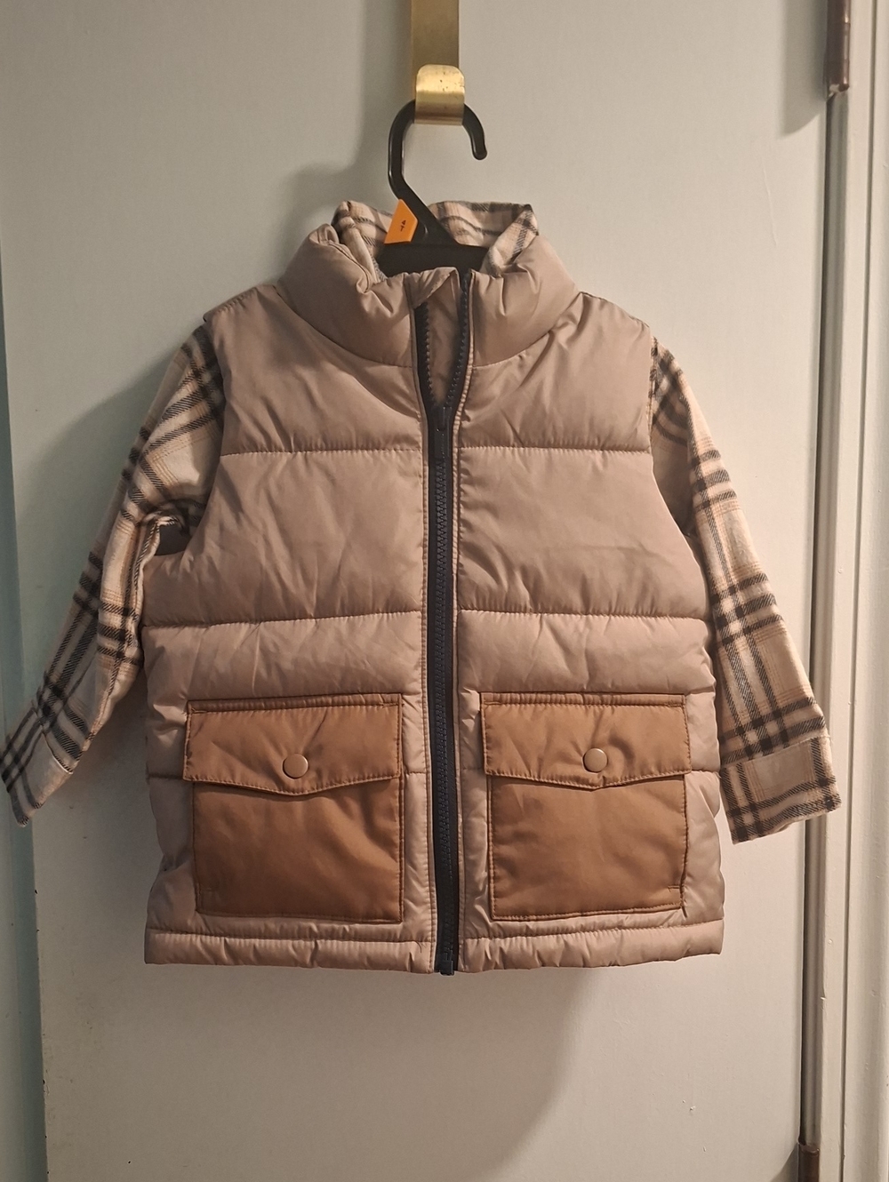 Old Navy 3T Puffer Vest with Plaid Shirt